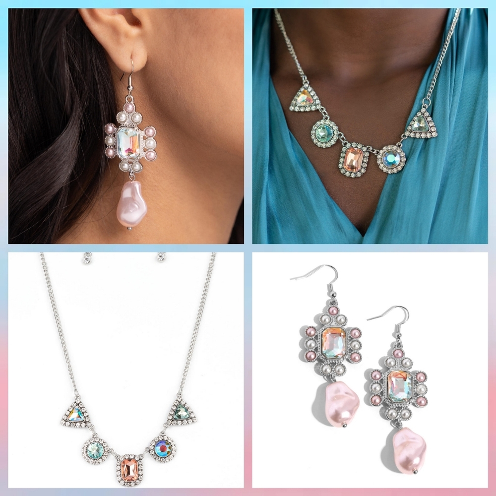 Elegant Silvertone and Iridescent Jewelry Set NWT